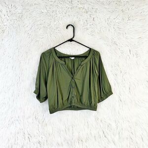 Aerie Olive Green Cropped Blouse Size S Casual Top
